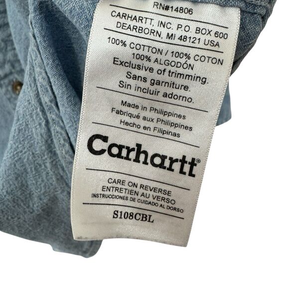 Carhartt Large Denim Button Up Long Sleeve Shirt Cotton Blue Mens - Picture 4 of 16